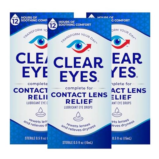 Clear Eyes Contact Lens Relief Eye Drops, Moisturizing Eye Drops to Rewet Lenses and Relieve Dryness, Eases Dry and Irritated Eyes, 0.5 fl oz, Pack of 3
