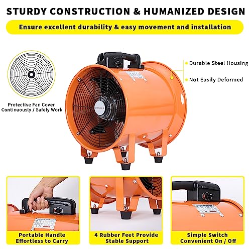 Utility Blower 8 Inch High Velocity Ventilator with Duct Hose, Low Noise Portable Ventilation Fan, Fume Extractor for Home and Job Site (8IN+25FT Hose) by FDTDUCT - Image 4