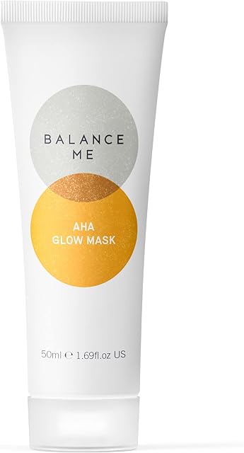 Balance Me AHA Glow Mask With Glycolic Acid Brighten, Plump and Purify Triple-Action Exfoliation Youthful Radiance For All Skin Types Natural, Vegan & Cruelty Free Made in UK 50ml