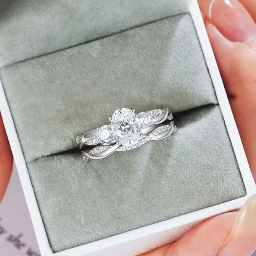 Wuziwen Infinity Wedding Rings for Women Oval Cut Bridal Ring Sets for Her Twisting Eternity Band 925 Sterling Silver Cubic Zirconia2