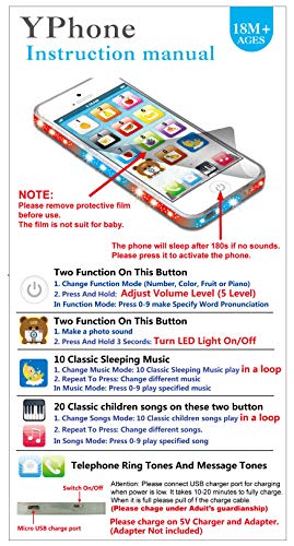 Cooplay 2pcs Black and White Yphone Y-Phone Toy Play Music Cell Phone Mobile Phone Learning English Education Gift for Baby Kids Sets of 2 - Thumbnail 5