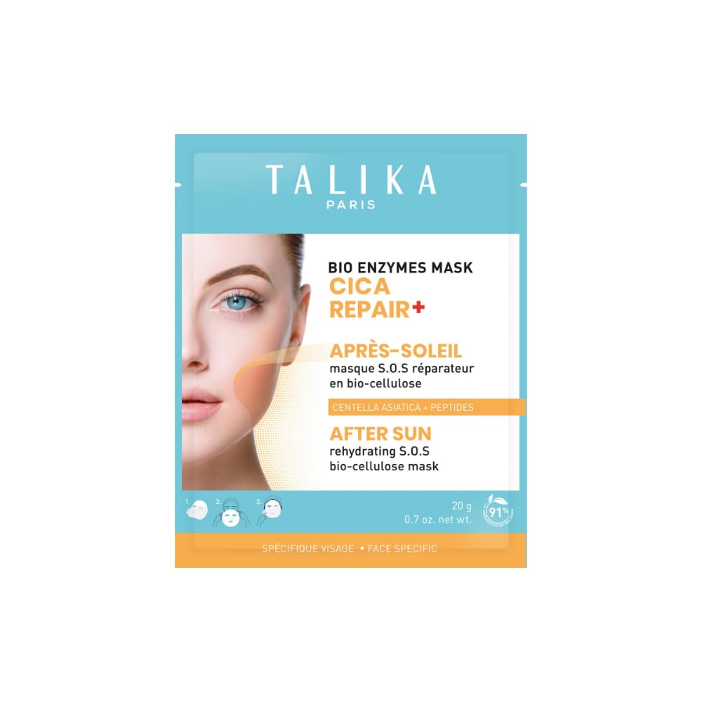 Talika Bio Enzymes Mask - Cica Repair+ After Sun Biocellulose Face Mask | Centella Asiatica & Allantoin for Soothing Sun-Exposed Skin | Deeply Hydrates, Repairs & Strengthens Skin Barrier