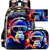 HPJGD Mochilas Infantis 3 Peças Para Meninos, Mochila Gorilla Resistente À Água Com Lancheira, Conjunto De Escolar 17' Adolescentes, Ensino Fundamental Ii - Óculos Sol