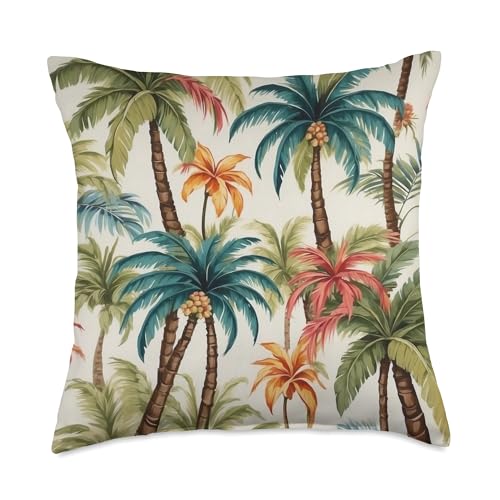 Retro Vintage Coconut Palm Tree Tropical Pattern Throw Pillow
