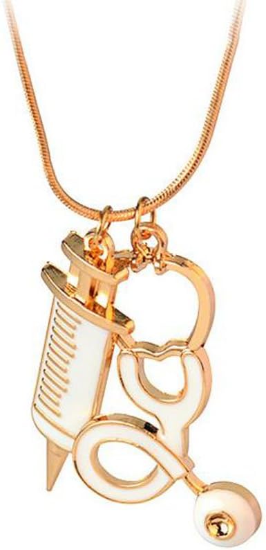Danald 2016 New Style Fashion Gold Tone Doctor Stethoscope Necklace Nurse Syringe Pendant Necklace 16" Inch Chain for Womens