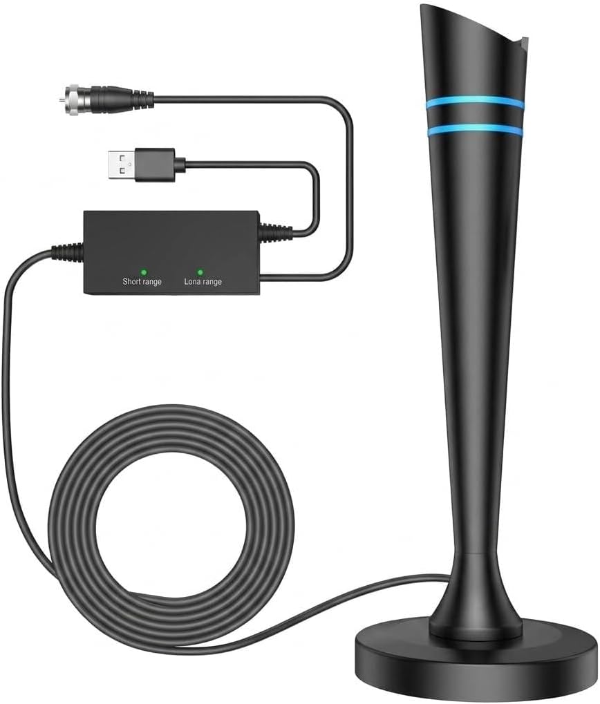 TV Antenna Indoor for smart TV, Digital Antenna for Smart TV with Local Channels, TV Antenna Long Range Reception with Amplifier Signal Booster, 360° Strong Reception, Supports 4K 1080p HD