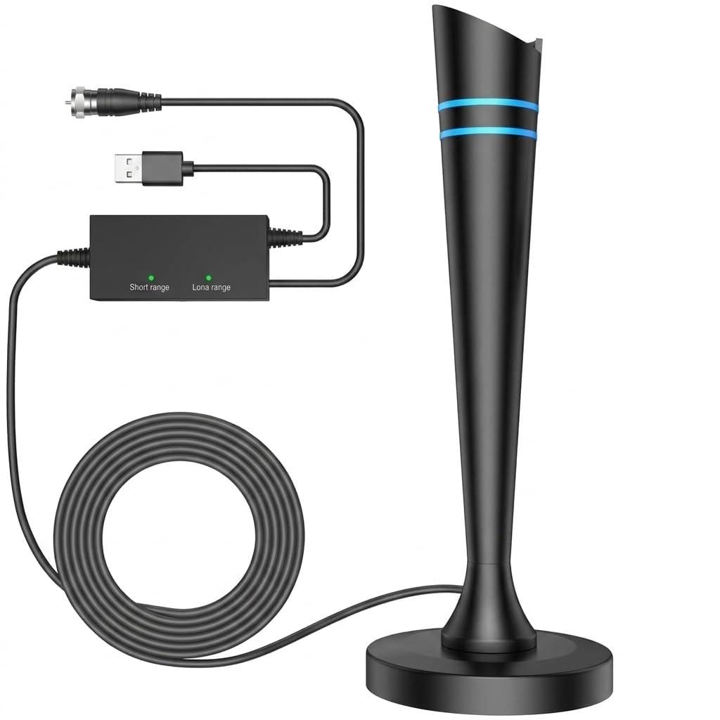 Antenna TV da interni per Smart TV, antenna digitale per Smart TV con canali locali, antenna TV a lungo raggio ricezione con amplificatore di segnale, ricezione forte a 360°, supporta 4K 1080p HD