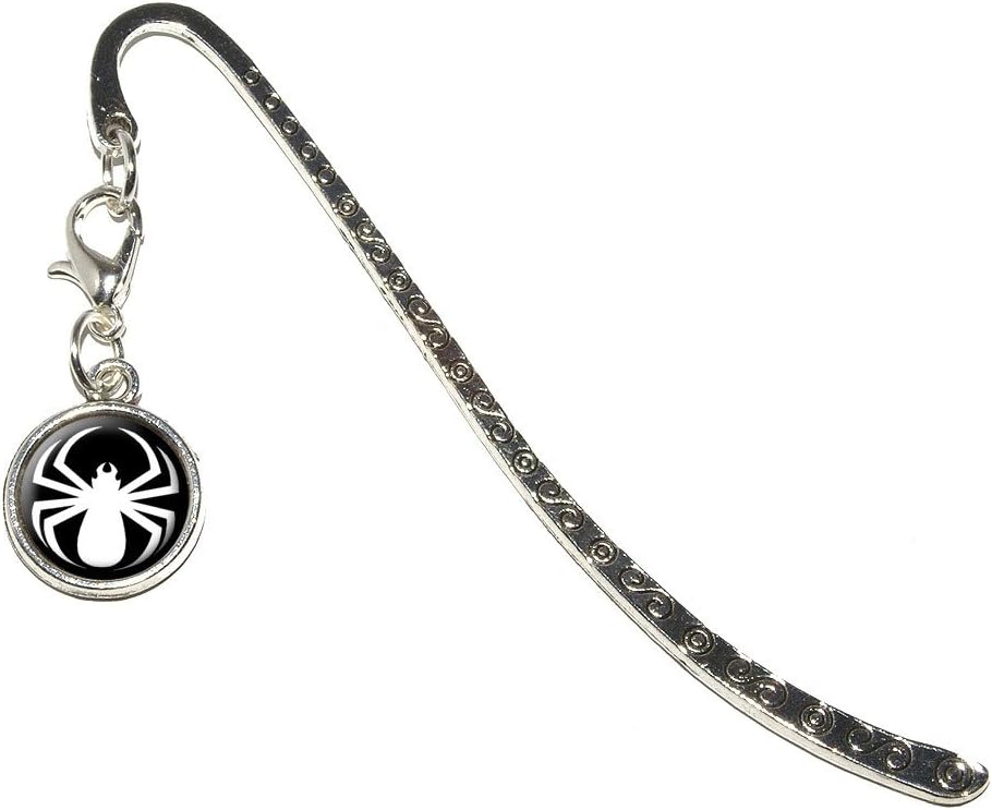 Spider White - Black Widow Metal Bookmark Page Marker with Charm