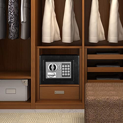 Image of TENAMIC Safe Box 0.23 Cubic Feet Electronic Digital Security Box, Keypad Lock Box Cabinet Safes, Solid Alloy Steel Office Hotel Home Safe, Black