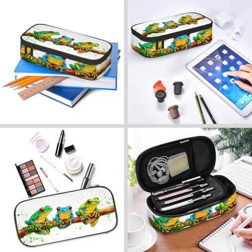 Image of Frog Pencil Holder Bag Splash Spotted Branches Exotic Watercolor Animal Pencil Case College Office School for Teens Boy Girl