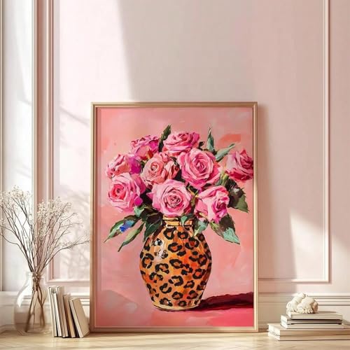 Impression sur toile de roses roses 80x140cm sous cadre style léopard - 5