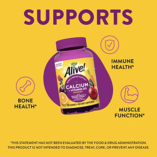 Nature's Way Alive! Premium Calcium + D3 Gummies, Supports Healthy Bones & Muscles*, Strawberry And Raspberry Lemonade Flavored, 60 Gummies #TOP2