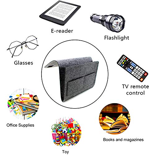Filz Bett Organizer Betttaschen Zum Einhängen Filzbetttasche Bettaufhänger Organizer Sofa Aufbewahrung Atem Anti-Rutsch Aufbewahrungstasche für Buch, Zeitschriften, iPad, Handy, Fernbedienung Grau - Image 7