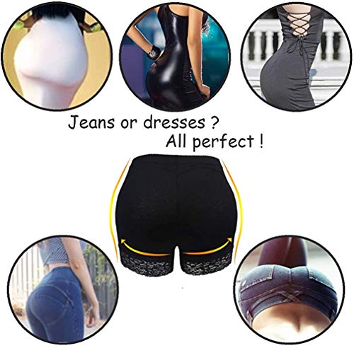 Hellotem Women Lace Padded Seamless Butt Hip Enhancer Shaper Panties Underwear, Black, (Us Size 10-12) 2Xl #TOP2