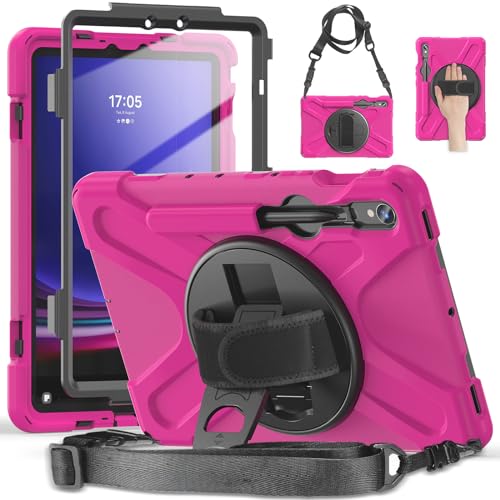 Funda resistente para Samsung Galaxy Tab S10 FE con correa de hombro y soporte S Pen rosa