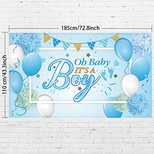Image of Baby Shower Backdrop It's a Boy Banner 6 x 3.6 ft Blue Photo Background