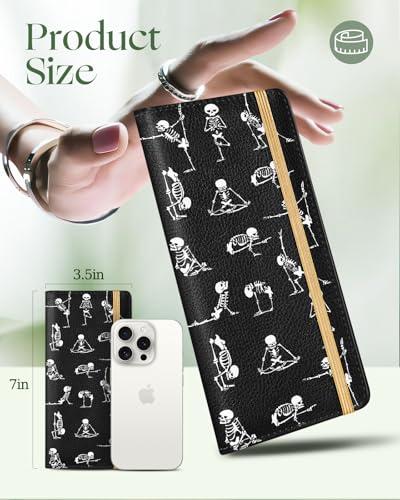 Image of Slohif Checkbook Cover for Personal Duplicate Checks - Leather Check Book Wallet Holder for Women Funny Fun Skeleton Print Top Stub