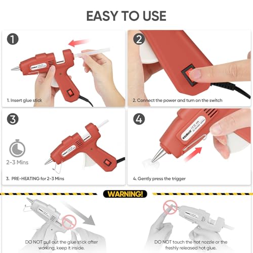 Image of ROMECH 20W Mini Hot Glue Gun with 30 Glue Sticks Set, Fast Preheating Hot Glue Gun Kit Heavy Duty Gluegun for Craft, DIY, Repairs (Red)