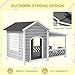 PawHut Wooden Dog House Outdoor with Porch, Cabin Style Raised Dog Shelter with Asphalt Roof, Doors, and Shutter Window, for Medium Large Sized Dog, Light Gray