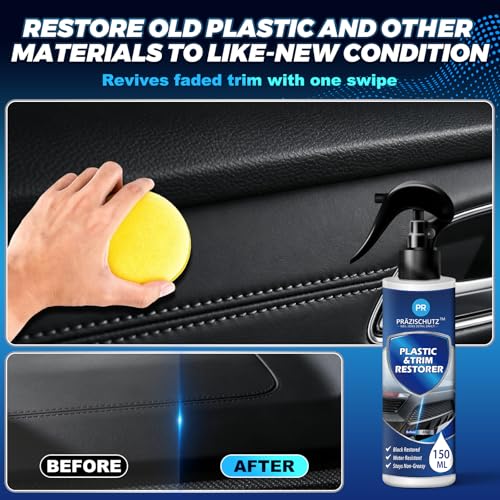 PRAZISCHUTZ Plastic Restorer for Cars, Removes Yellowing & Dirt, Restores Shine & Gloss, Deep Nourishment & Long-Lasting Protection, Easy to Use, Affordable Automotive Plastic Care-150ml