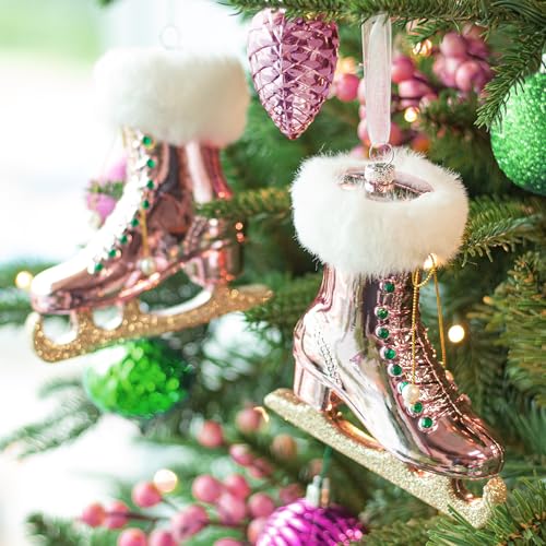 14 * 12.5cm Skating weihnachtskugeln anhanger Rosa pink Schlittschuh...
