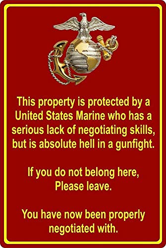 John Knorr Vintage Tin Sign,12x16in,Property Protected by Marine USMC Marine Corps - Tin Wall Sign Retro Iron Painting Vintage Metal Plaque Decoration Poster for Bar Cafe Store Home Yard