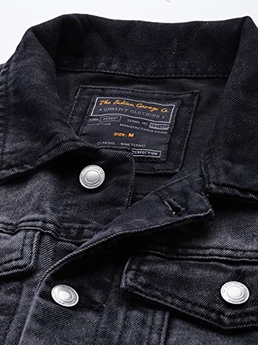 Image of The Indian Garage Co Men Black Slim Fit Solid Denim Trucker Jacket