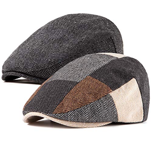 Image of LADYBRO 2 Pack Newsboy Hats for Men Wool Scally Cap Mens Flat Cap, Stylish Winter Cap for Man - Monkey Cap & Beanie Cap for Men