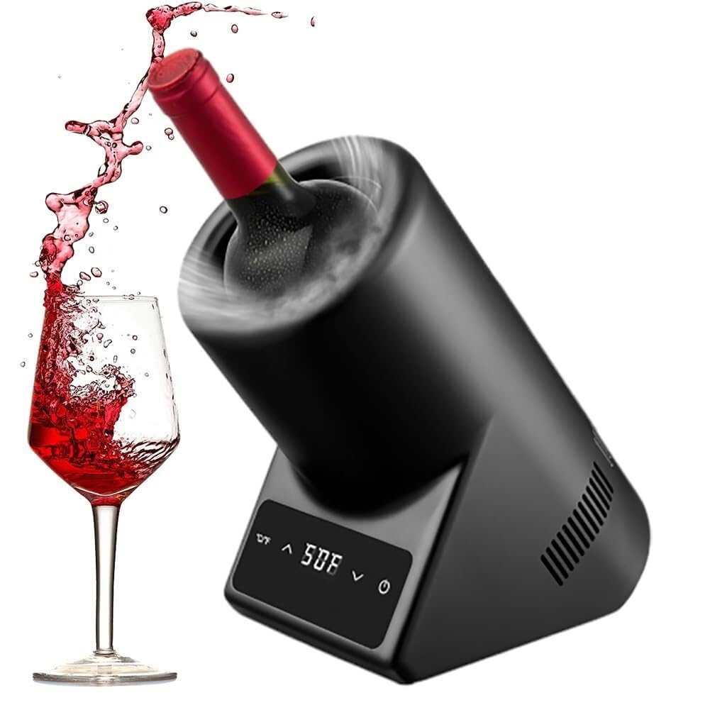 Elektryczna chłodziarka do wina, 750 ml czerwonego i białego wina Wiadro ze stali nierdzewnej bez lodu, piwnice na wino, na imprezy, wydarzenia (Black)