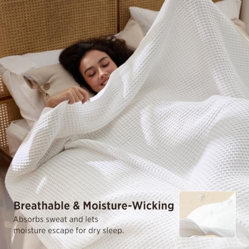 Bedsure 100% Cotton Waffle Weave Blanket, Queen, White #TOP4