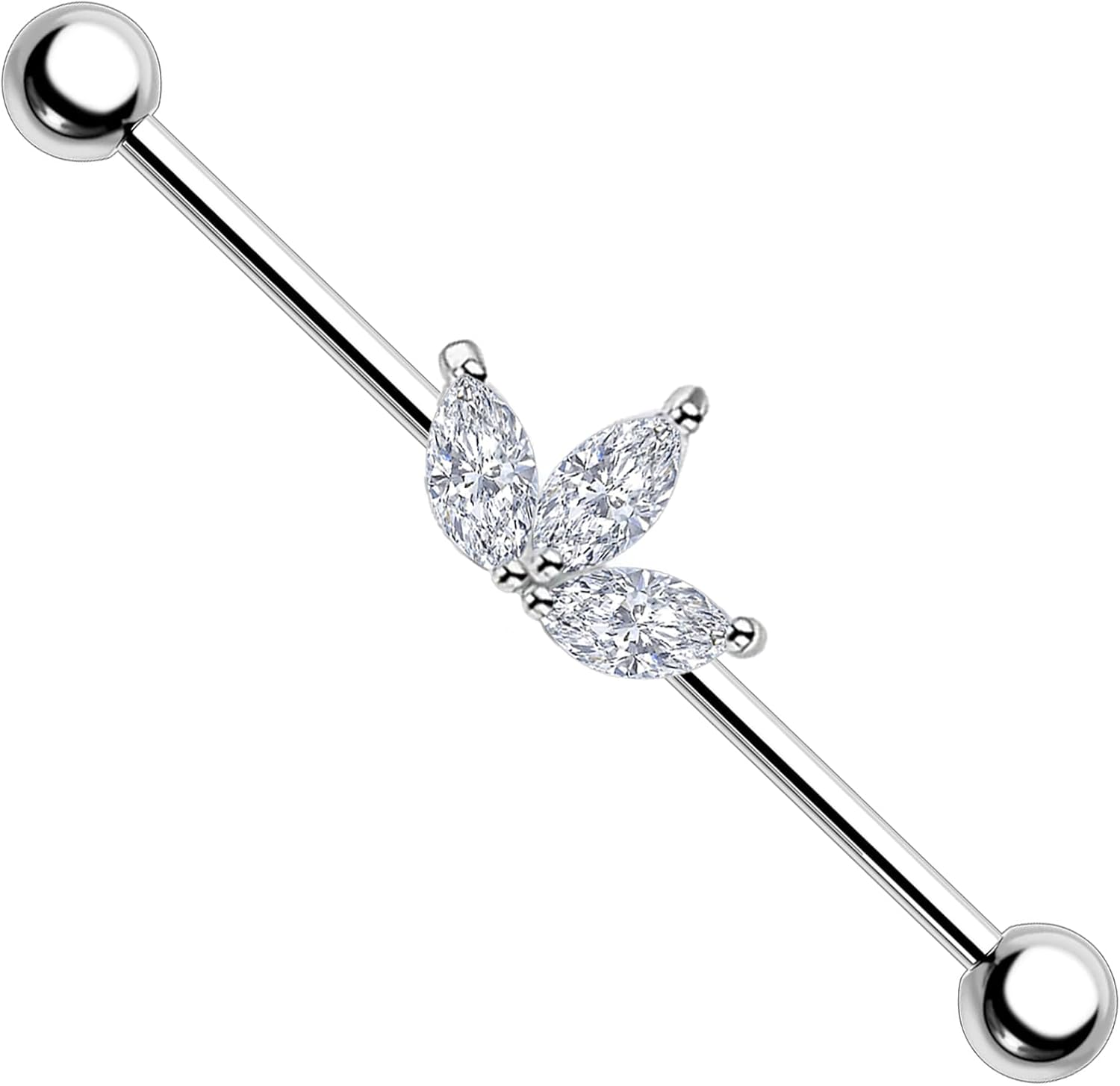 14G Marquise CZ Industrial Piercing Jewelry Surgical Steel, Silver Industrial Bar Piercing, Industrial Jewelry for Women, 14 Gauge