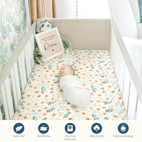 Image of GRSSDER 100% Cotton Muslin Crib Sheet 2 Pack - Breathable & Ultra-Soft Fitted Crib Sheets for Standard Baby & Toddler Mattresses, 52 inchx28 inch with 9 inch Deep Pocket, Snug Fit All-Around Elastic