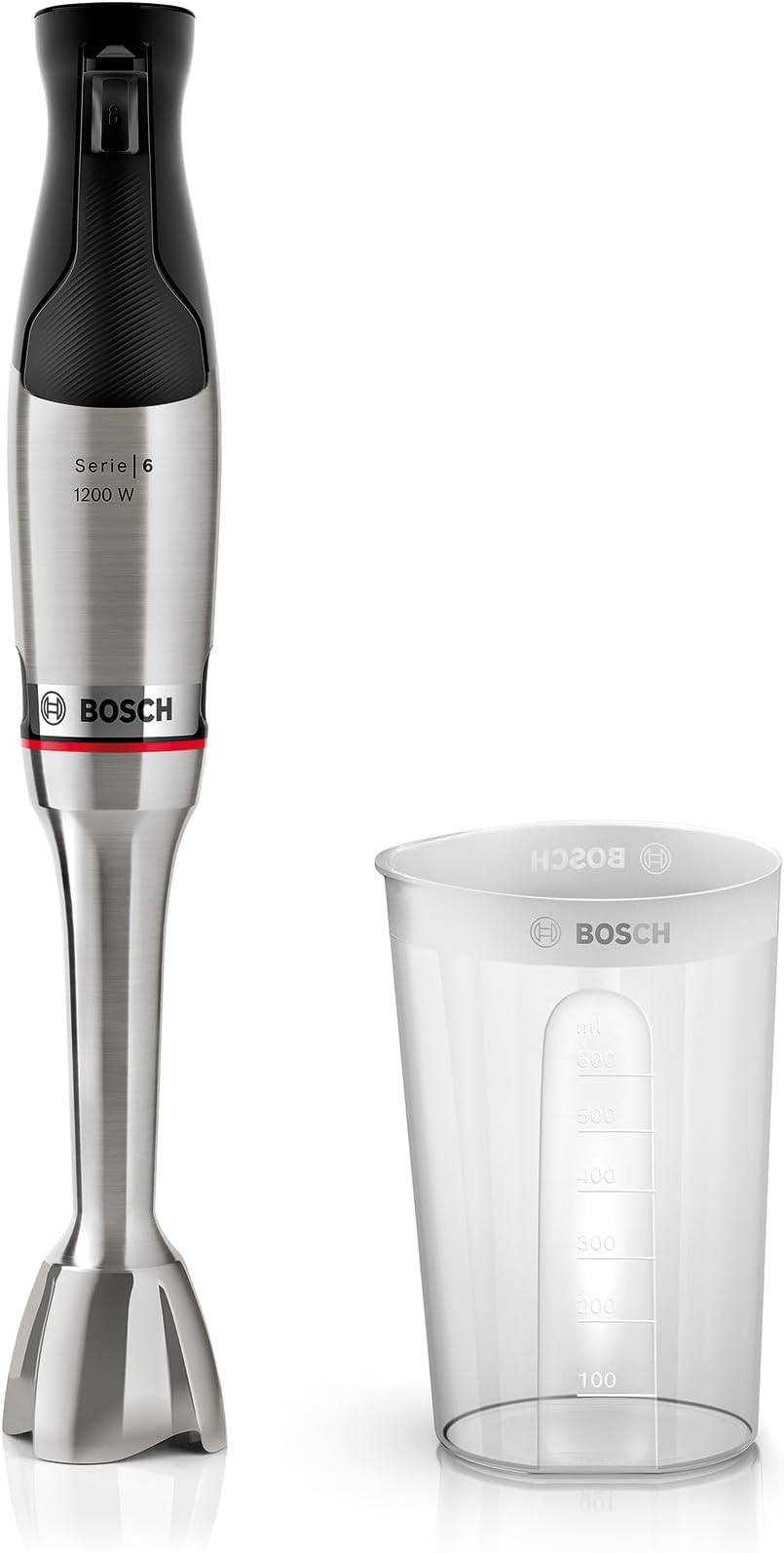 Bosch ErgoMaster 6 Series MSM6M810 Hand Blender, Stainless Steel Blender, Stainless Steel Blender, Wear-resistant Ceramic Coupler, Air Cooled, QuattroBlade, 1200W Mixing Bowl