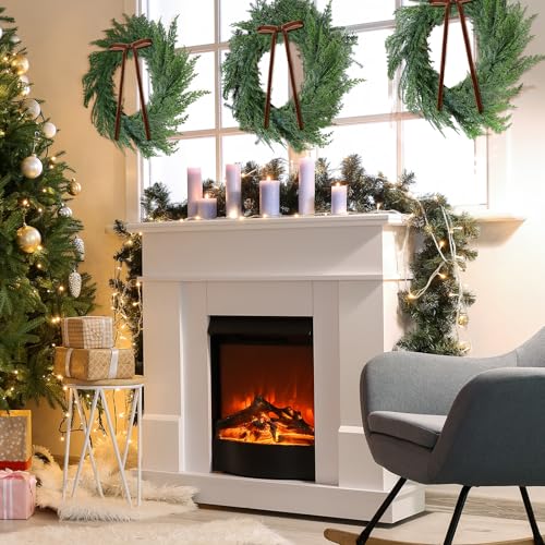 Yuxung 3 Pcs 20 Inch Christmas Cedar Wreaths for Window Front Door, Real to Touch Winter Wreath with Brown Ribbon Bow Artificial Realistic Faux Door Wreath for Window Wall Decor Indoor Outdoor by Yuxung - Image 3