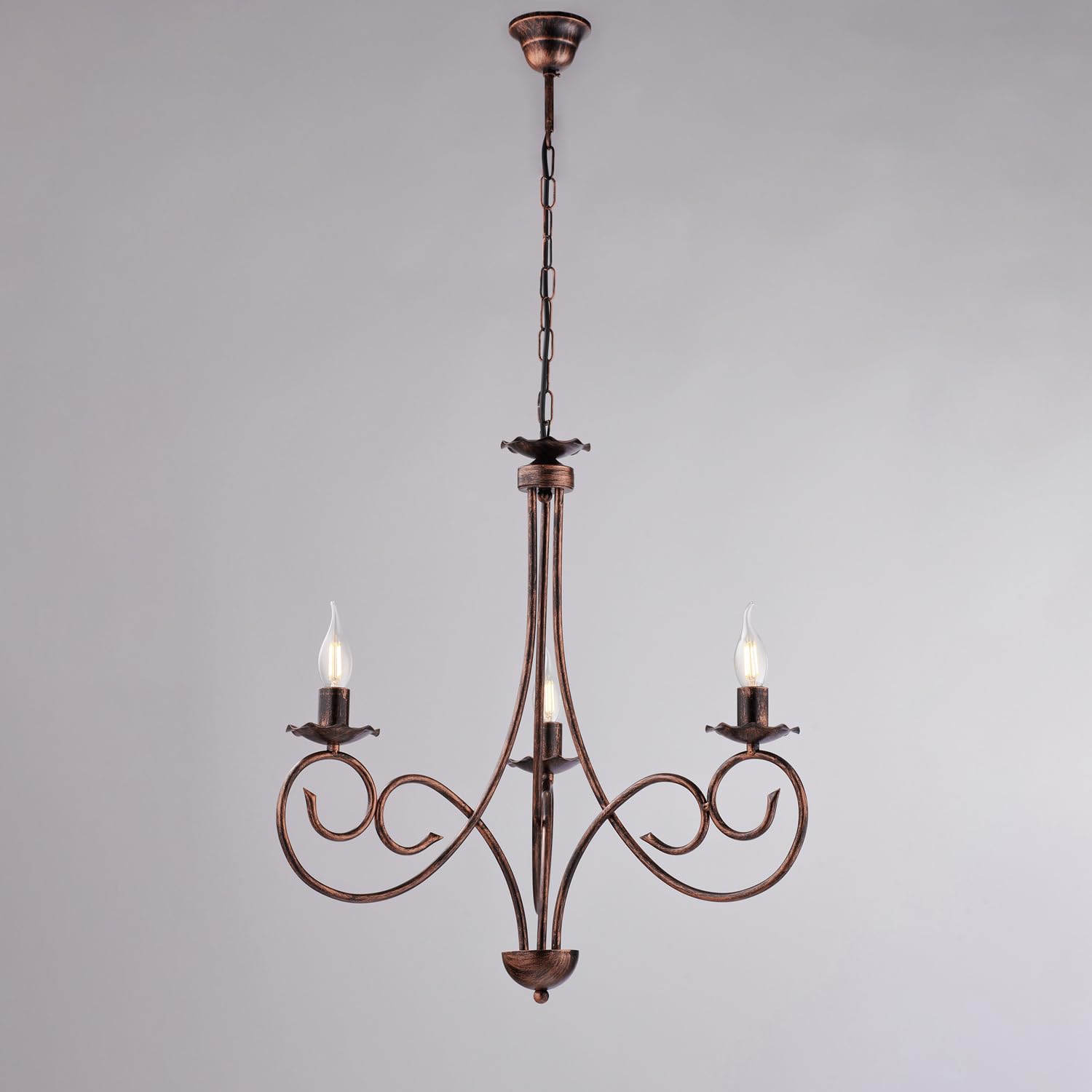 Be-Light Lampadario Provenzale Candelabro 3 Luci Ferro Battuto Nero E Rame