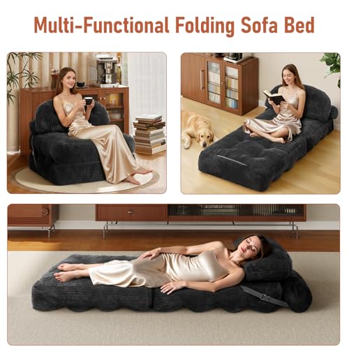 Image of Folding Sofa Bed, Convertible Sleeper Chair with Back Support and Pillow