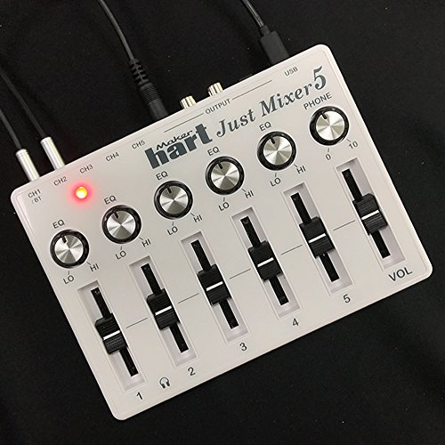JUST MIXER 5 with Bluetooth Input & USB Audio Output - Compact USB Powered Stereo Desktop Mixer with 5 In (3.5mm / Bluetooth on CH1) and 3 Out (3.5mm / RCA/USB)