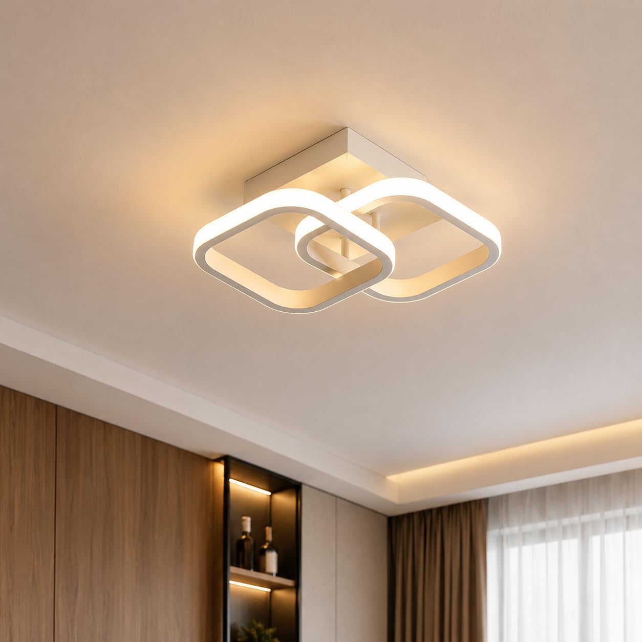 Desidiya Modern Dimmable LED Chandelier Light, 2 Big Square Flush Mount Fixture with Adjustable Light, Three Colour Dimming for Bedroom, Living Room False Ceiling Light, Acrylic Fancy Ceiling Lamp-image-24
