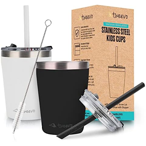 tweevo Sippy Cups For Toddlers 1-3 - Toddler Cups w/Screw Lids - Stainless Steel Kids Cups With Straws and Lids - 2 Pack (Black & White, 8.5oz) Cover