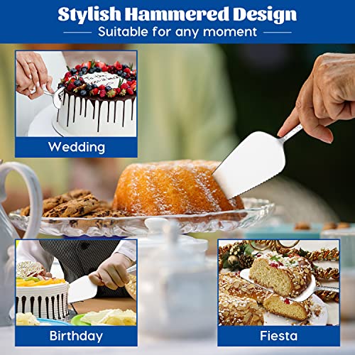 5-Piece Pie Server, E-Far Hammered Stainless Steel Cake Server Spatula Cutter For Pastry Cheese Pizza, Serrated Edge With Round Handle, Mirror Polished & Dishwasher Safe-9 Inch #TOP4
