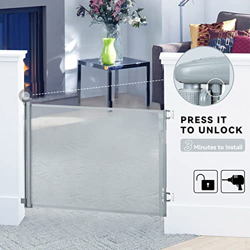 Hawthyhome Treppenschutzgitter Türschutzgitter Ausziehbar 0-140CM, Kinderschutzgitter,Schutzgitter Treppe für Babys und Haustiere Geeignet für Treppen, Türen, Terrasse (Grau-140CM