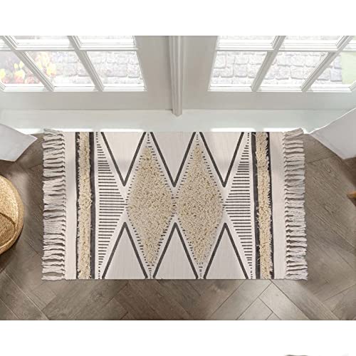 LEEVAN Boho-Badezimmerteppich, 6.9x9.1 cm, cremefarben, für Küchenspüle, waschbar, Badezimmerteppich, Bauernhaus, Waschküche, Fußmatte für Veranda/Dekoration, kleiner Akzent-Überwurfbereich Cover