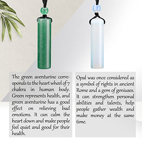 Top Plaza 2 Pcs Green Aventurine Opal Healing Crystal Stone Necklaces For Men Women Cylindrical Pendant Amulet Protection Necklaces Adjustable Braided Cord Natural Quartz Gemstone Necklace Jewelry #TOP3