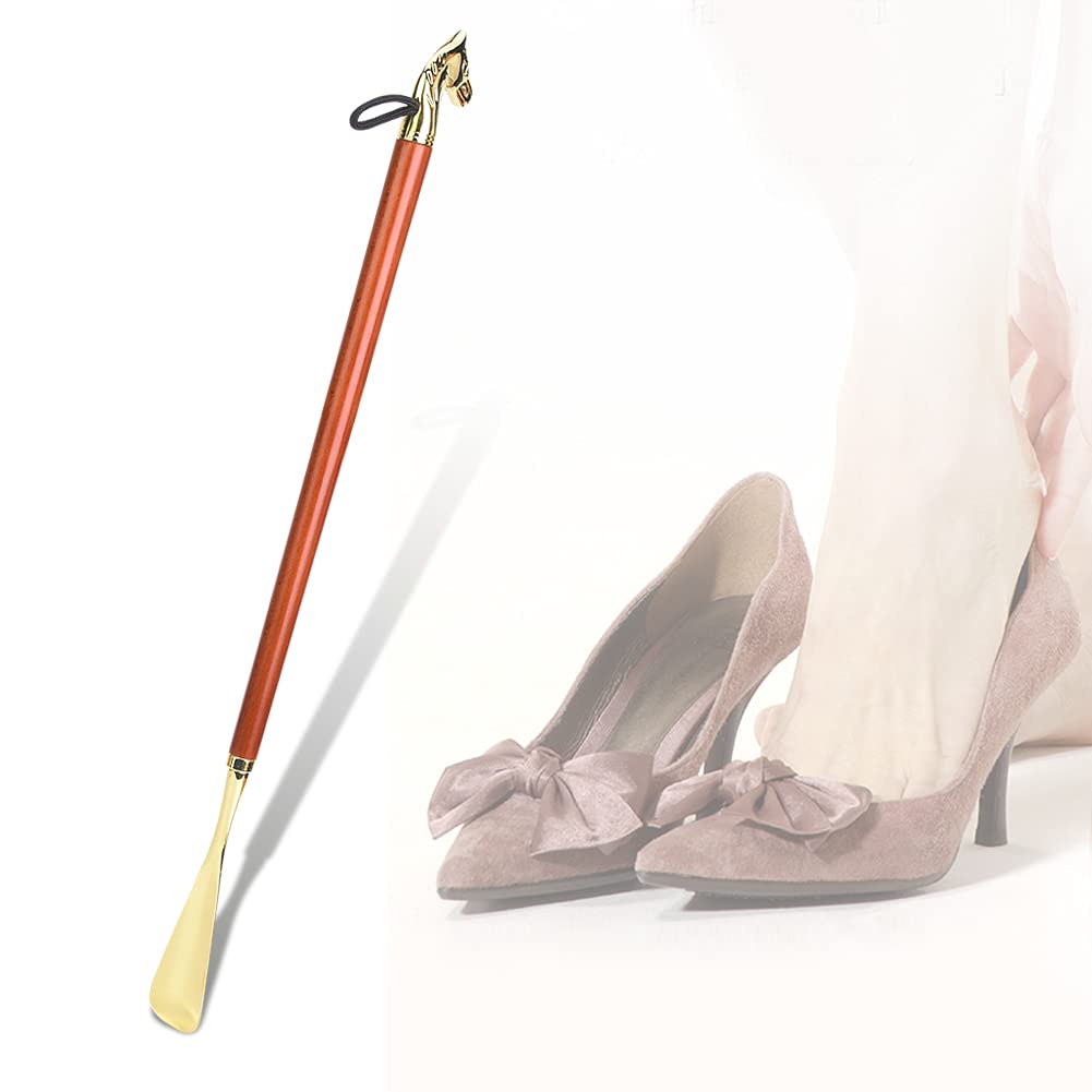 Calzascarpe lungo, a forma di testa di cavallo, in metallo, decorativo, con manico in faggio, accessorio per scarpe per uomo, donna, anziani, 55 cm, marrone