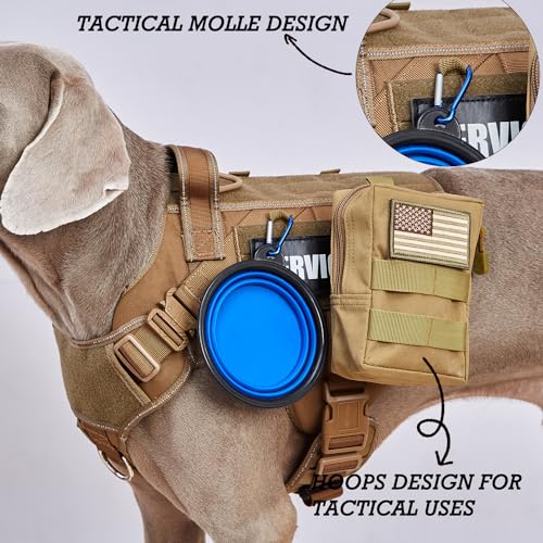 Image of Tactical Dog Harness for Large, No Pull Adjustable Reflective MOLLE Service Dog Harness with Do Not Pet Patches, Military K9 German Shepherd Dog Vest for Training Walking Hunting Brown