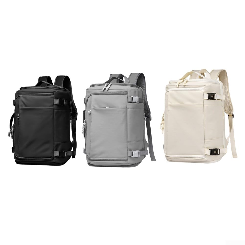 Mochila, 28-38L expandible, bolsa de senderismo para laptop con compartimento para zapatos y separación en seco húmedo, mochila de viaje Oxford ligera para gimnasio, camping, viajes (blanco)