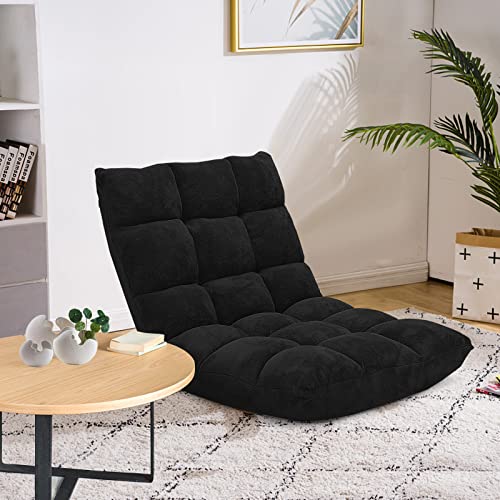 Image of COSTWAY Adjustable Gaming Chair, Video Gaming Chairs with Back Support, Alloy Steel Frame, Soft Coral Fleece, Lazy Sofa Lounge for Reading Living Room Recliner for Adults Kids, Black
