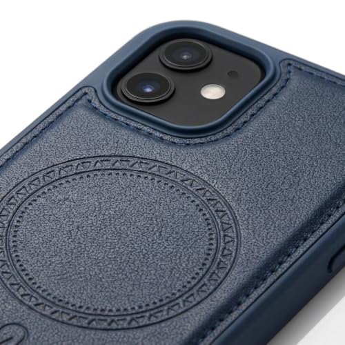 Image of amazon basics Premium PU Leather Case for iPhone 12 Pro, MagSafe Compatible Magnetic Ring, Sleek Protective Back Cover - [Blue]