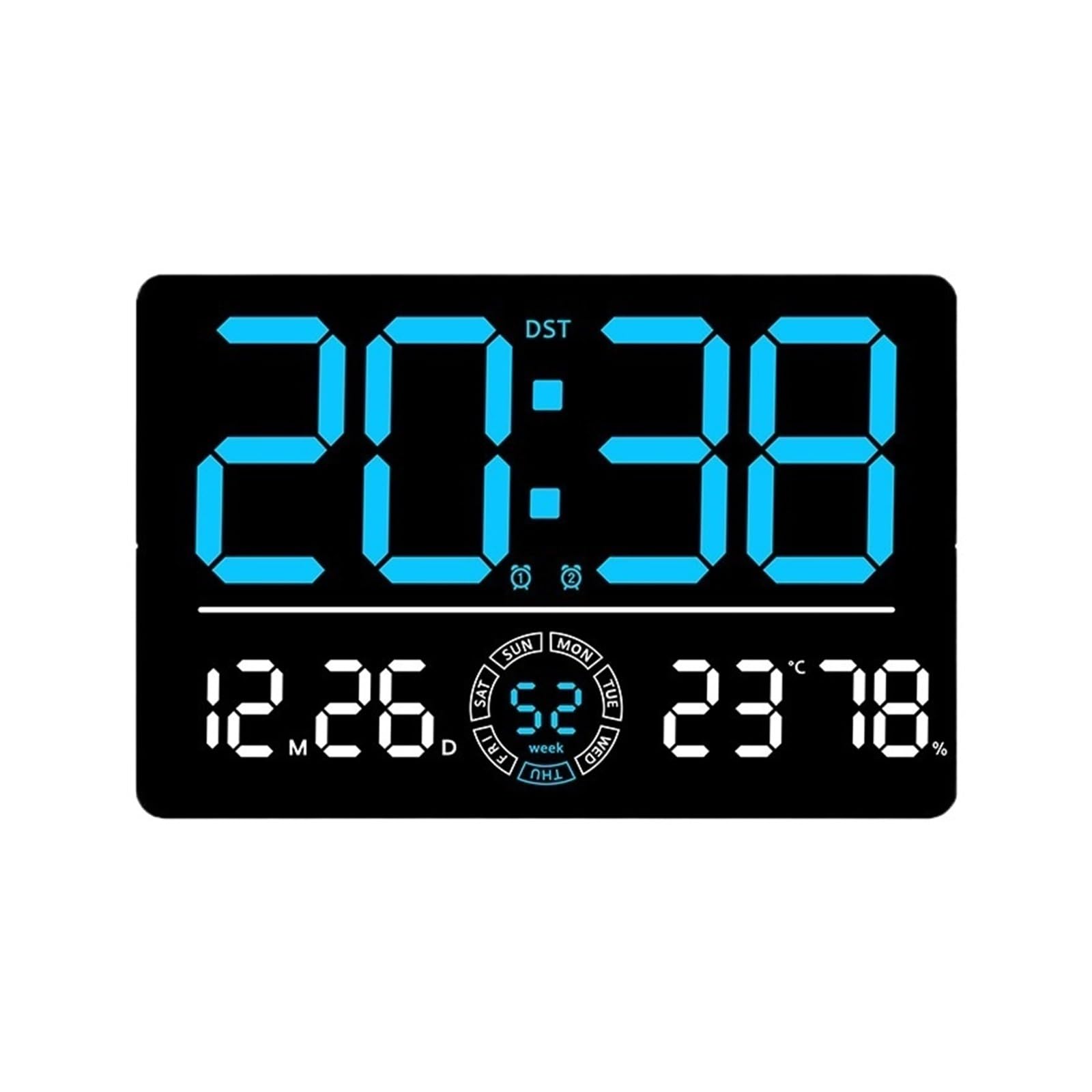 POAHNCU Alarm Clock, Large Digital Wall Clock 10 Brightness Adjustment Dual Alarm LED Clocks Week+Number Of Weeks With Timing Function,for Heavy Sleeper(Blue)