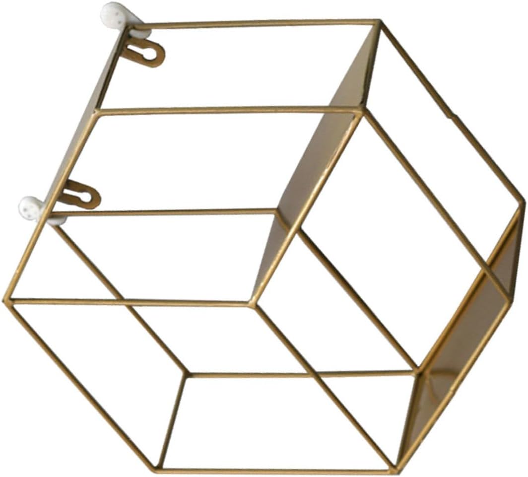 Hexagon Wall Decoration Storage Rack Wood and Iron for Bedroom Display